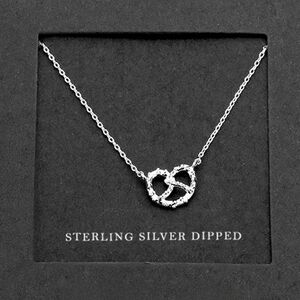 Silver Pretzel Pendant Necklace Charm Chain Statement Jewelry Accessories